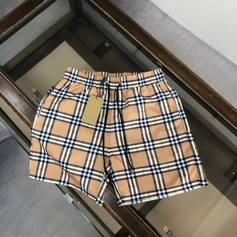 Red Embroidery Pattern Fake Burberry Men Beach Shorts Black