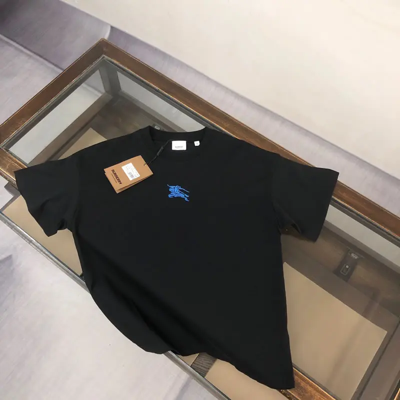 Cotton with Blue Logo Knock Off Burberry Men T-shirts