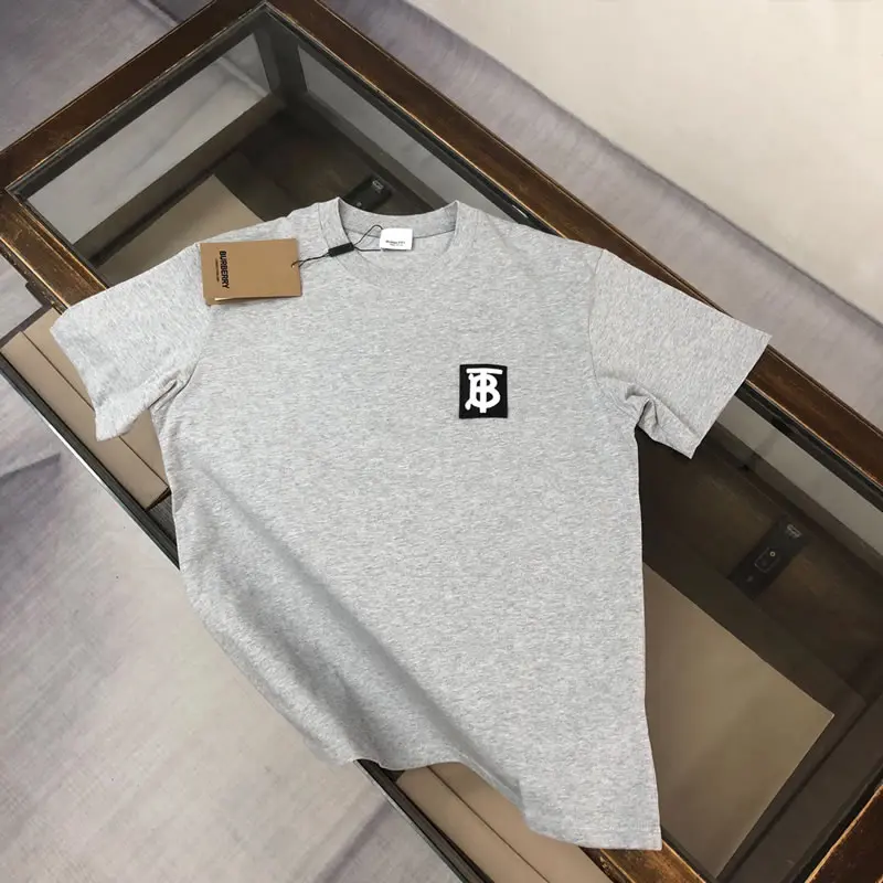 Embroidered Letter Logo Replica Burberry Grey Men T-shirt
