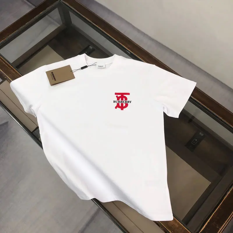 Flock Print Logo Replica Burberry Men White T-shirt