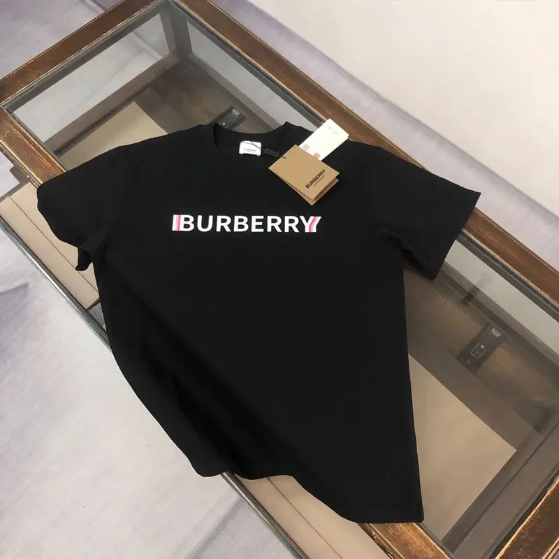 Printed Letter Logo Replica Black Burberry Men T-shirt