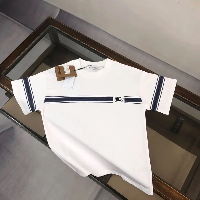 Unisex Cotton with Stripe Burberry Fake T-shirt White