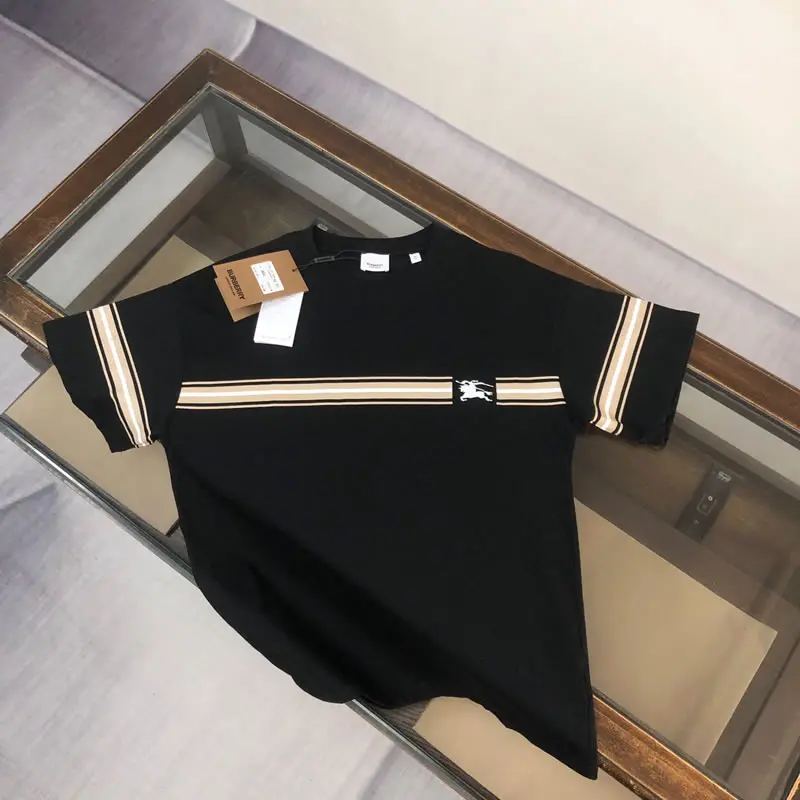 Unisex Cotton with Stripe Knock Off Burberry T-shirt Black